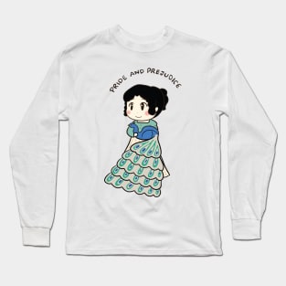 Cute Elizabeth Bennet and Peacock Drawing Long Sleeve T-Shirt